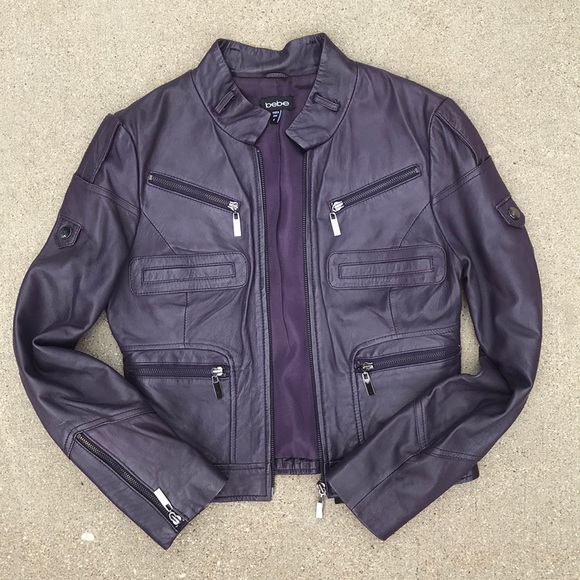 bebe Jackets & Blazers - Purple leather moto jacket